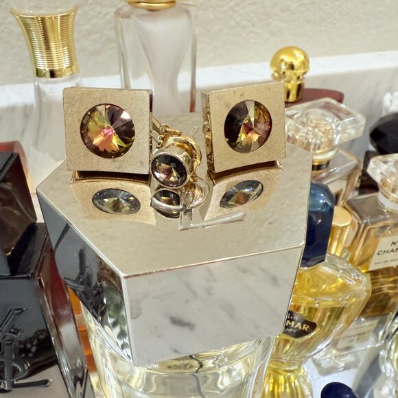 VTG Dante Multi color Gold Rivoli Cuff Links & Tie Tack - Picture 9 of 11